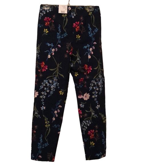 Time and Tru Navy Print Fitted Pants Woman Size 8 Ankle Side Vent - Picture 1 of 6